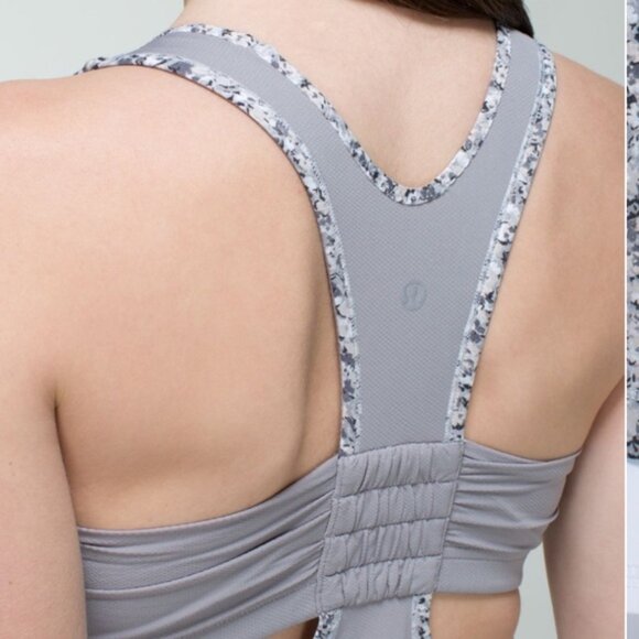 Lululemon Tone It Tank Top Bra Stretch Mesh Pocket Ruched Run Yoga Neutral Crew - Picture 8 of 16